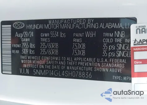 2025 Hyundai Santa Fe Se from USA, damaged, VIN 5NMP14GL4SH078836